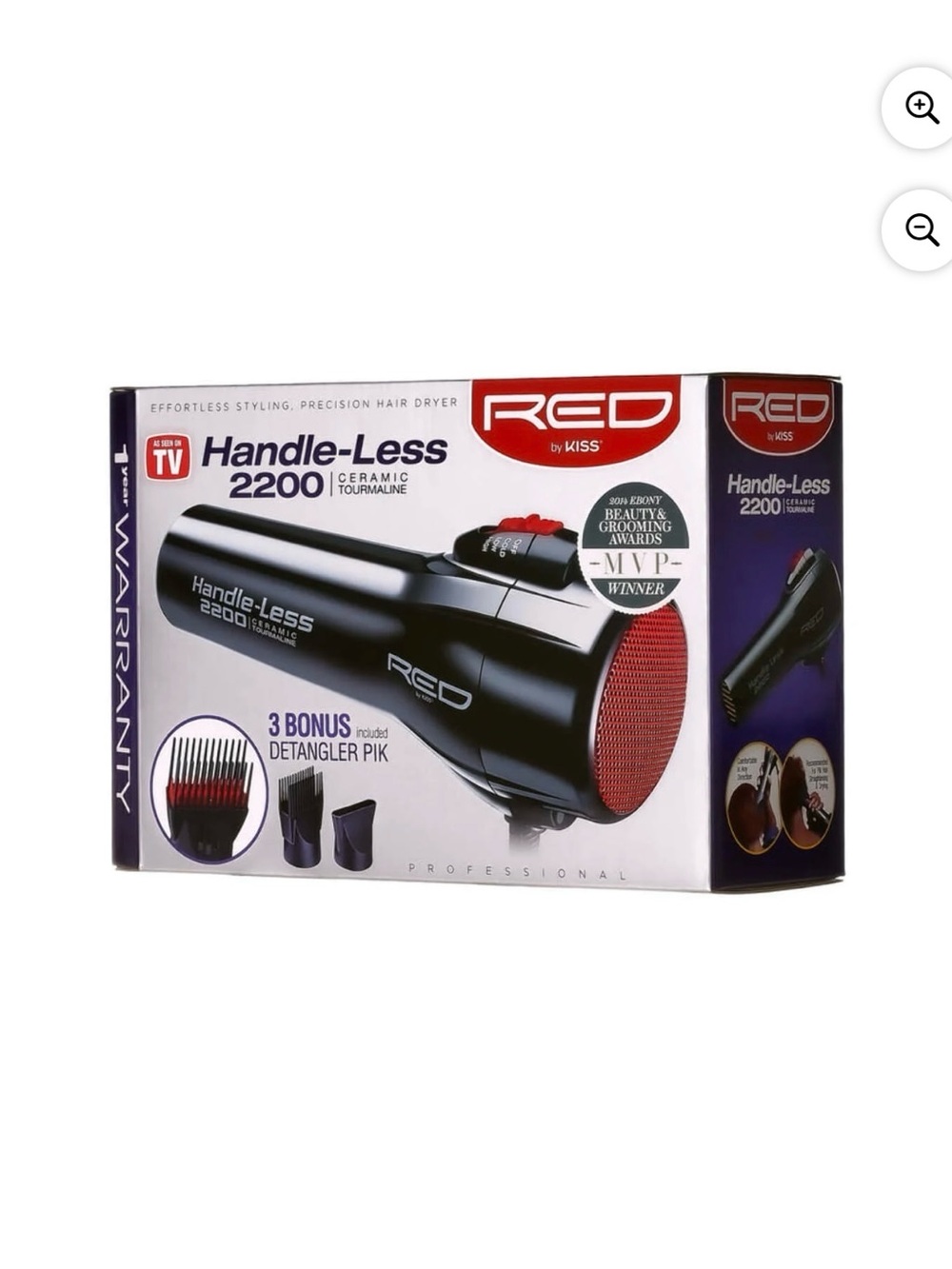 RED by KISS Handle-Less 2200 Hair Dryer in Black with Red Grill